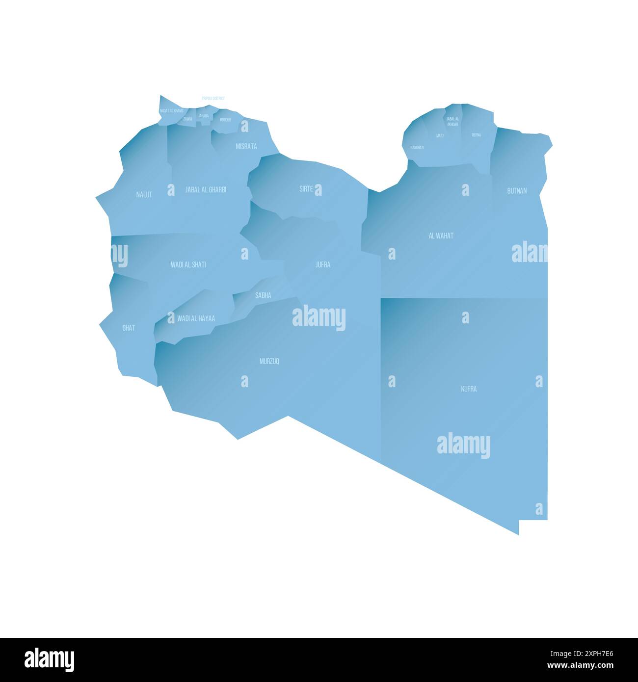 Libya Political Map Of Administrative Divisions Districts Shaded Libya Political Map Of Administrative Divisions Districts Shaded Vector Map With 3d Like Blue Gradient And Name Labels 2XPH7E6