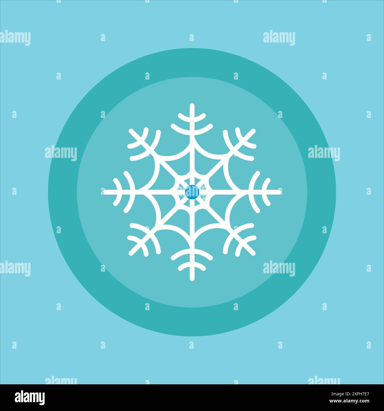 White Snowflake in a flat design style on a blue ring frame. Stock Vector