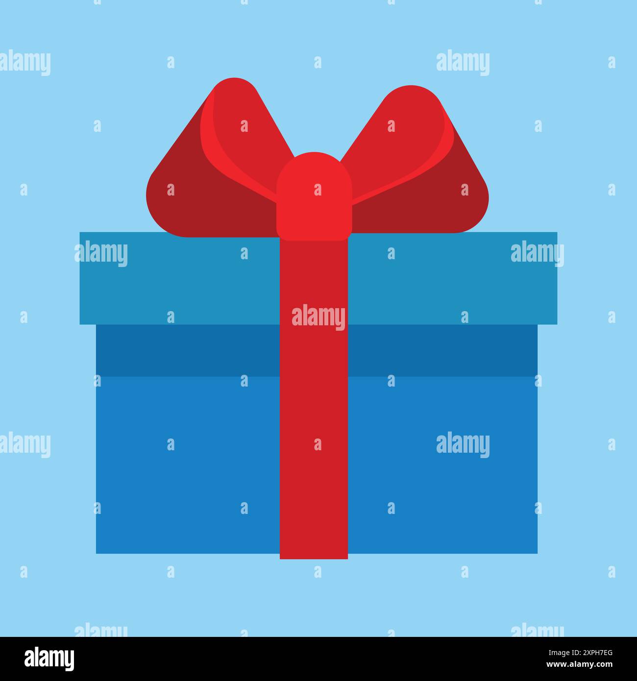 Blue gift box in a flat design style on a blue background. Stock Vector