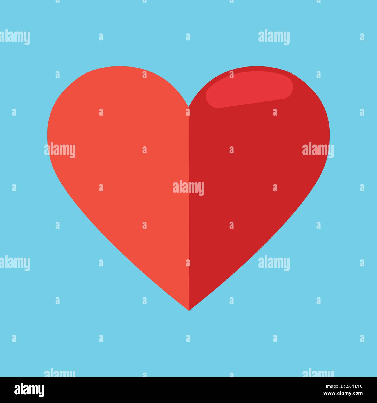 Red Heart shape against a blue background in flat style Stock Vector