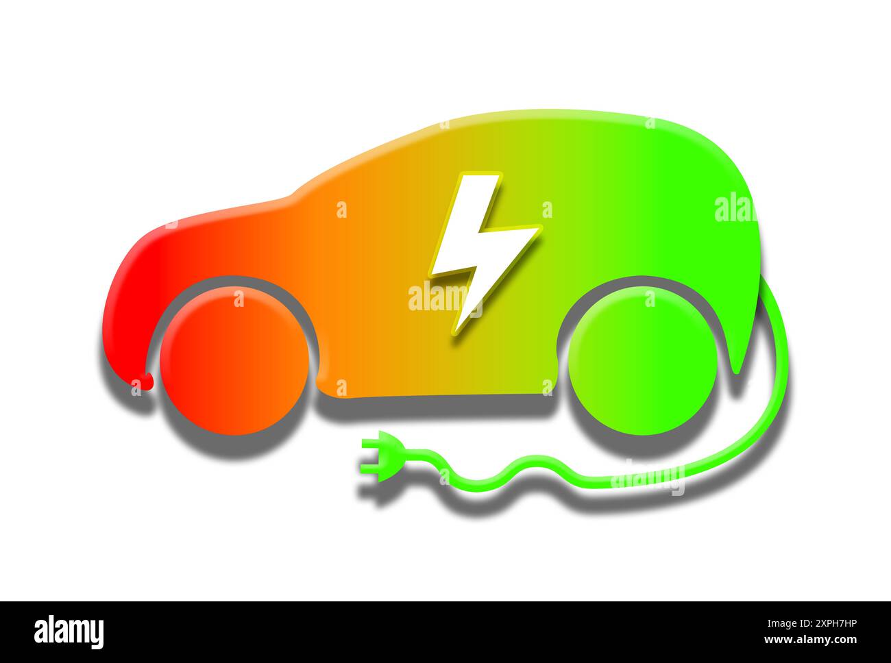 Car battery fully charged at 100% illustration from red to orange and green for electric vehicles stations signs indicating the EV charging is full. Stock Photo