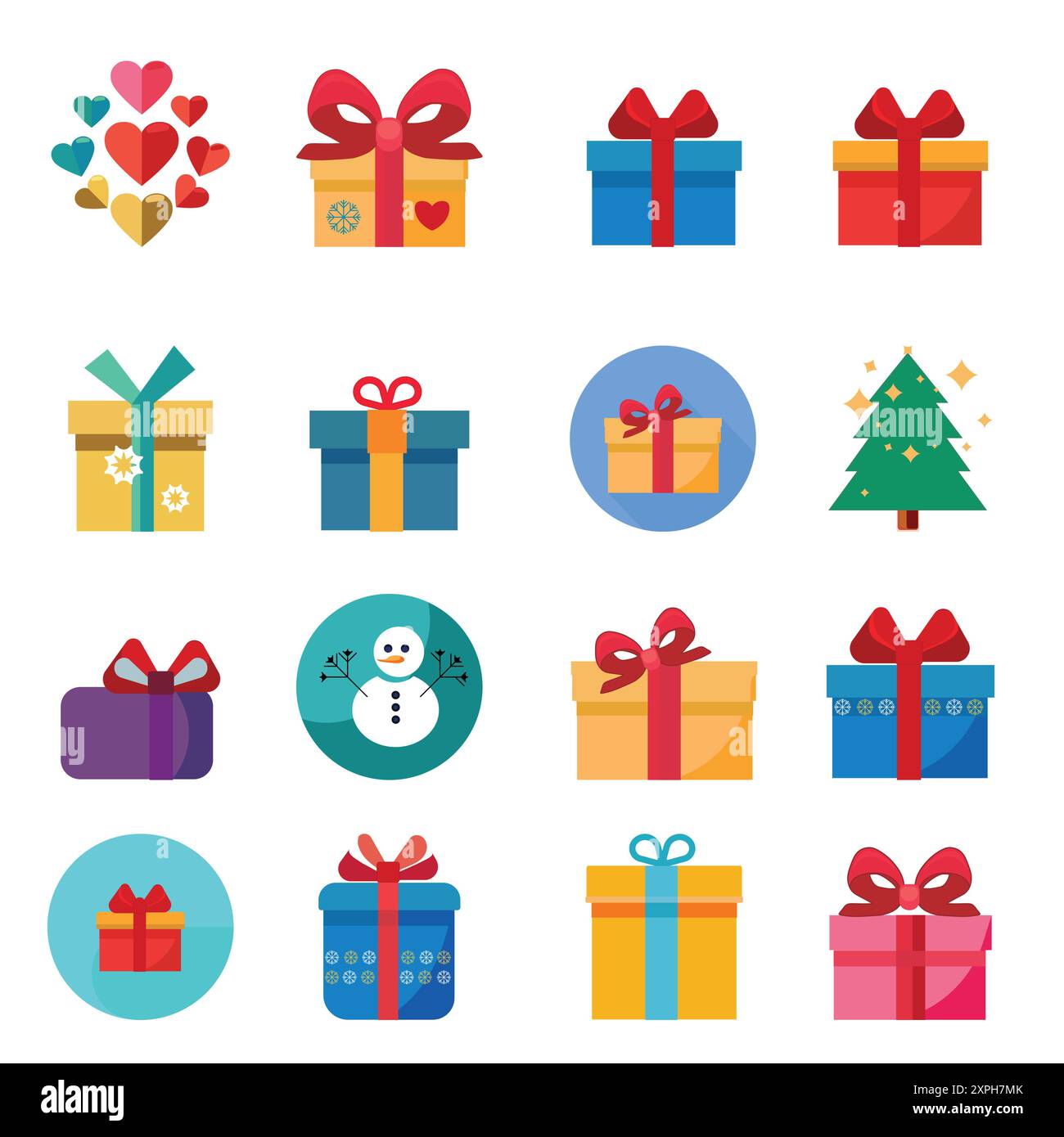 Cute color Christmas flat icons set. Festive Elements. Stock Vector