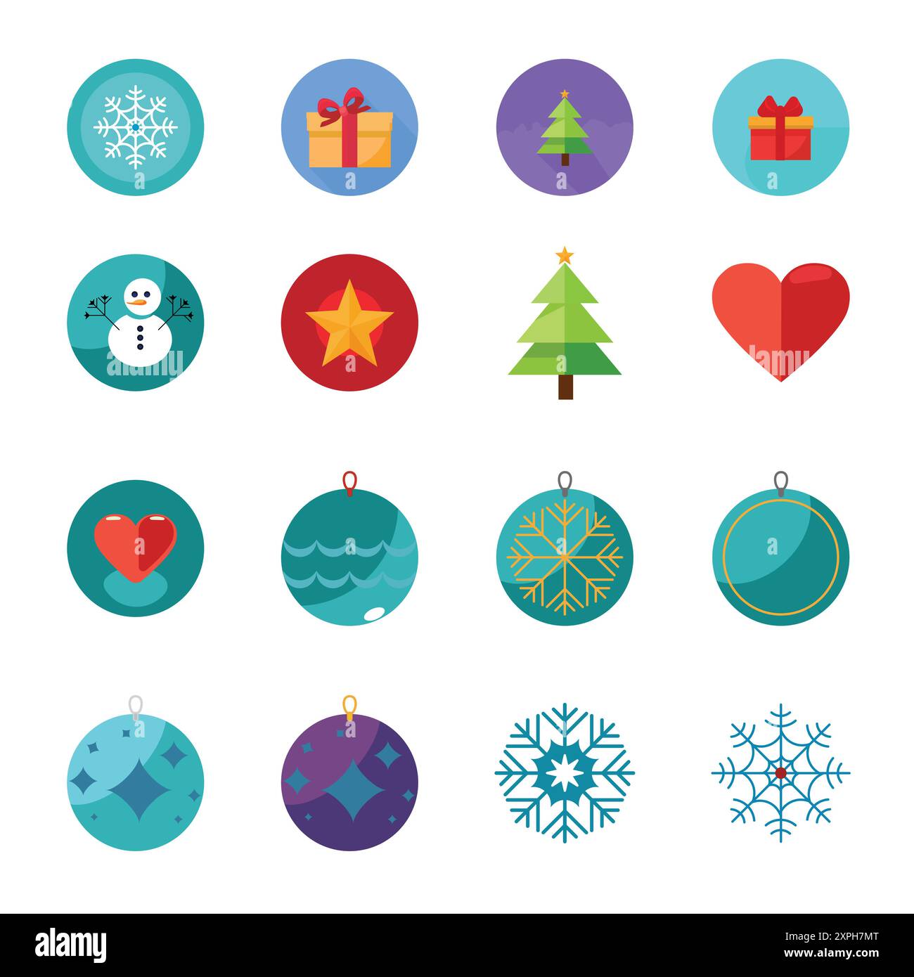 Cute color Christmas flat icons set. Festive Elements. Stock Vector
