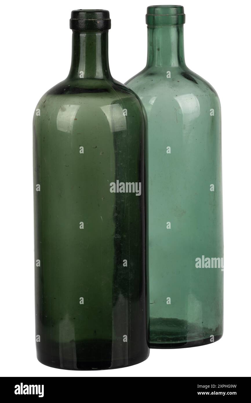 Antique retro green glass bottles isolated on white background Stock ...