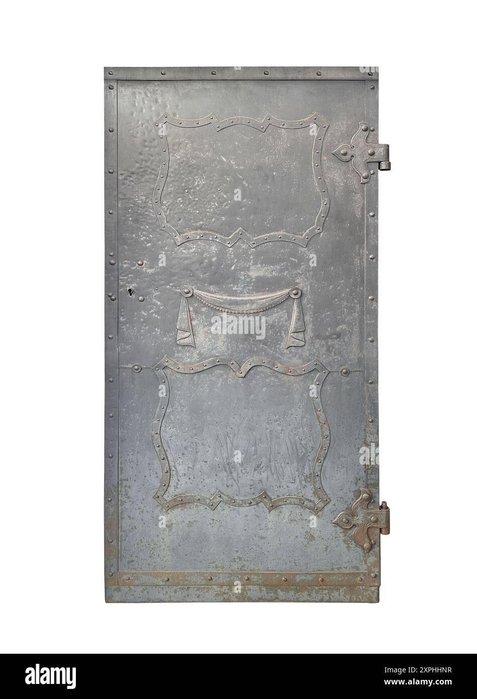 Old decorated metal door isolated on white background Stock Photo - Alamy