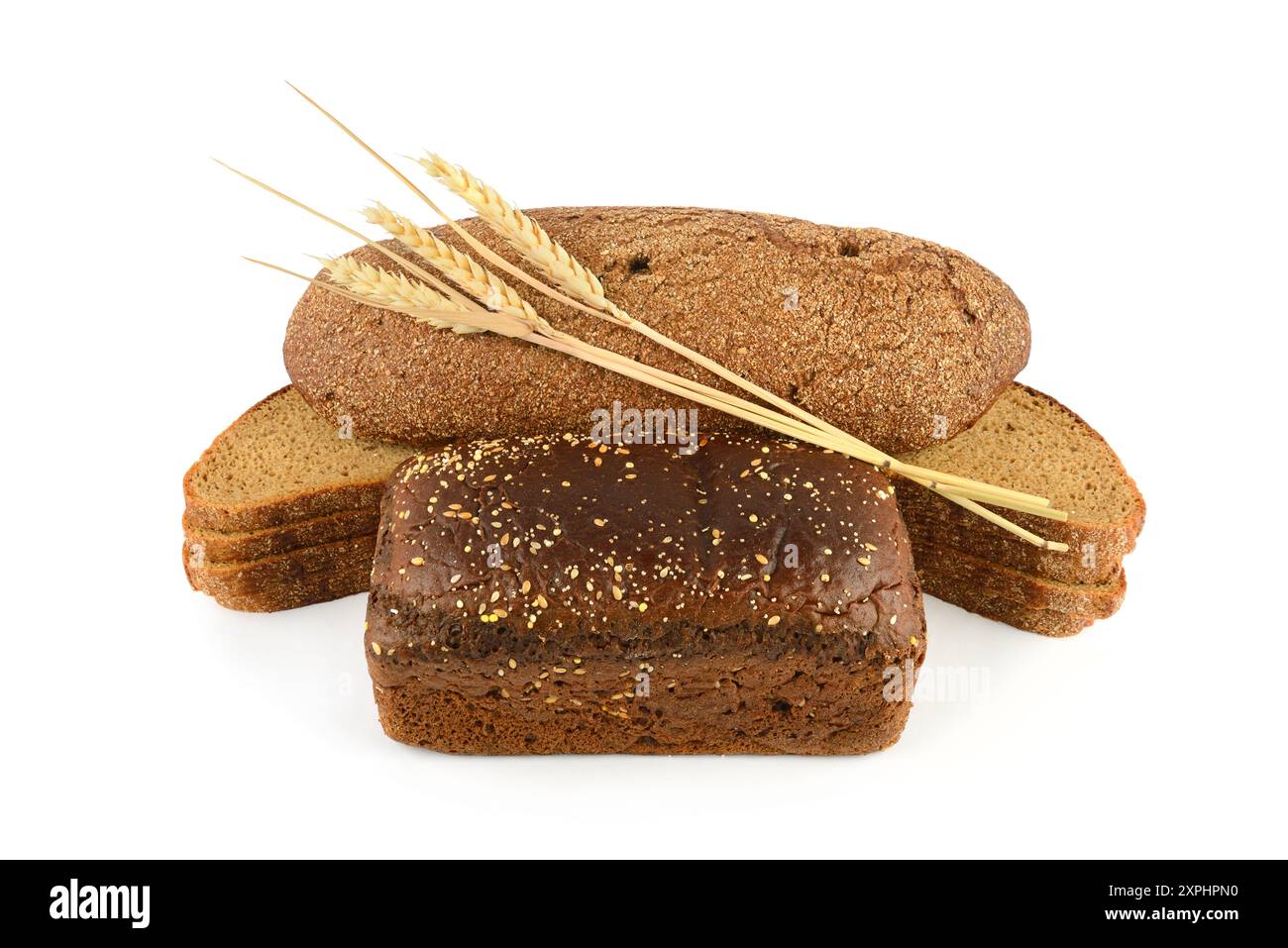 Bread, baguette and ears of wheat isolated on white background Stock ...