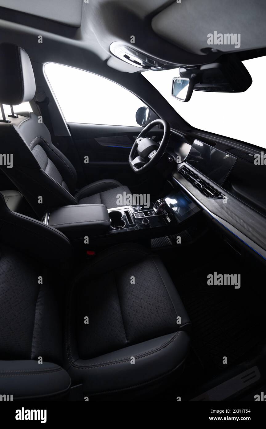 Car modern interior with ambient light and isolated windows Stock Photo