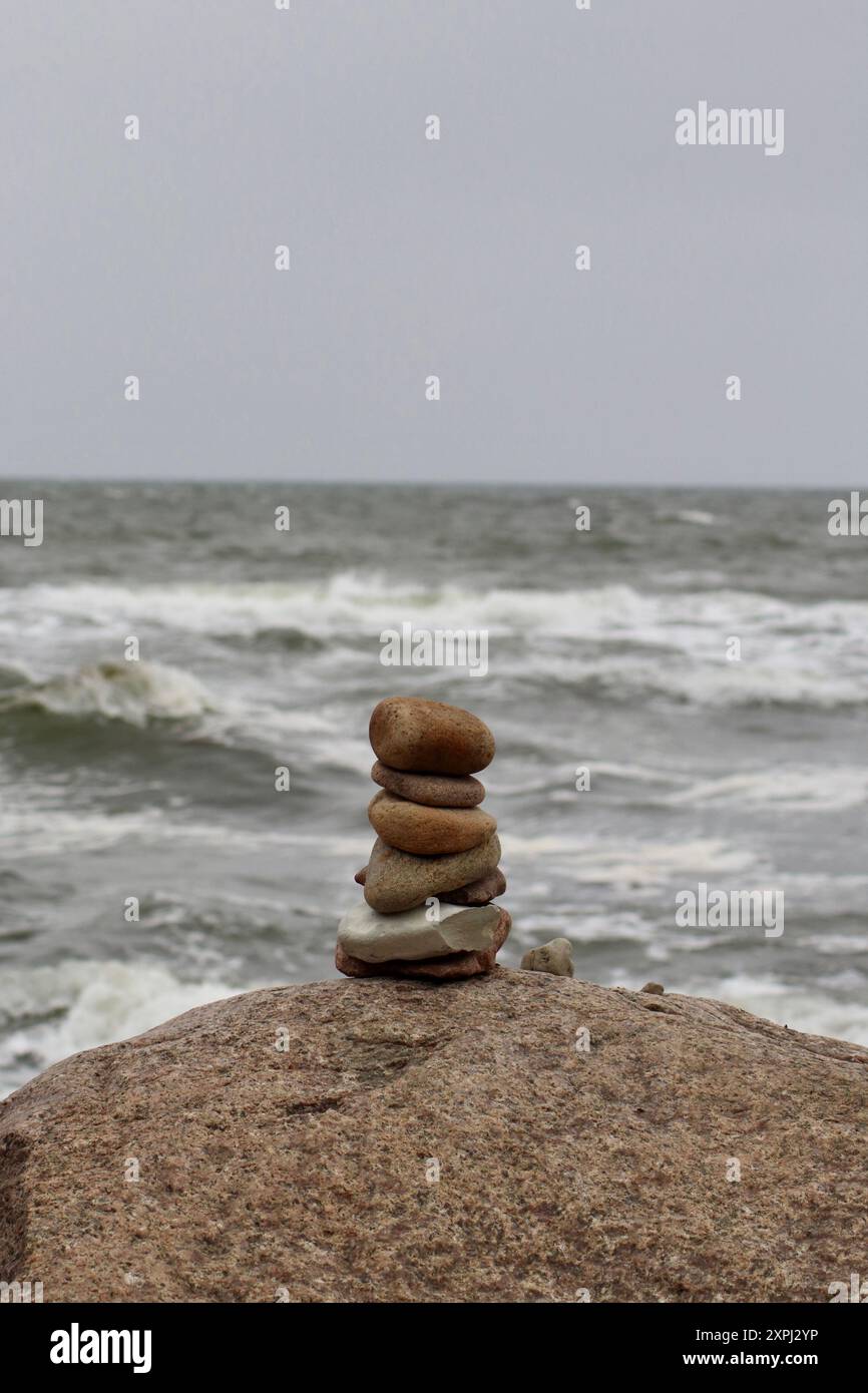 Stone tower on the beach Stock Photo - Alamy