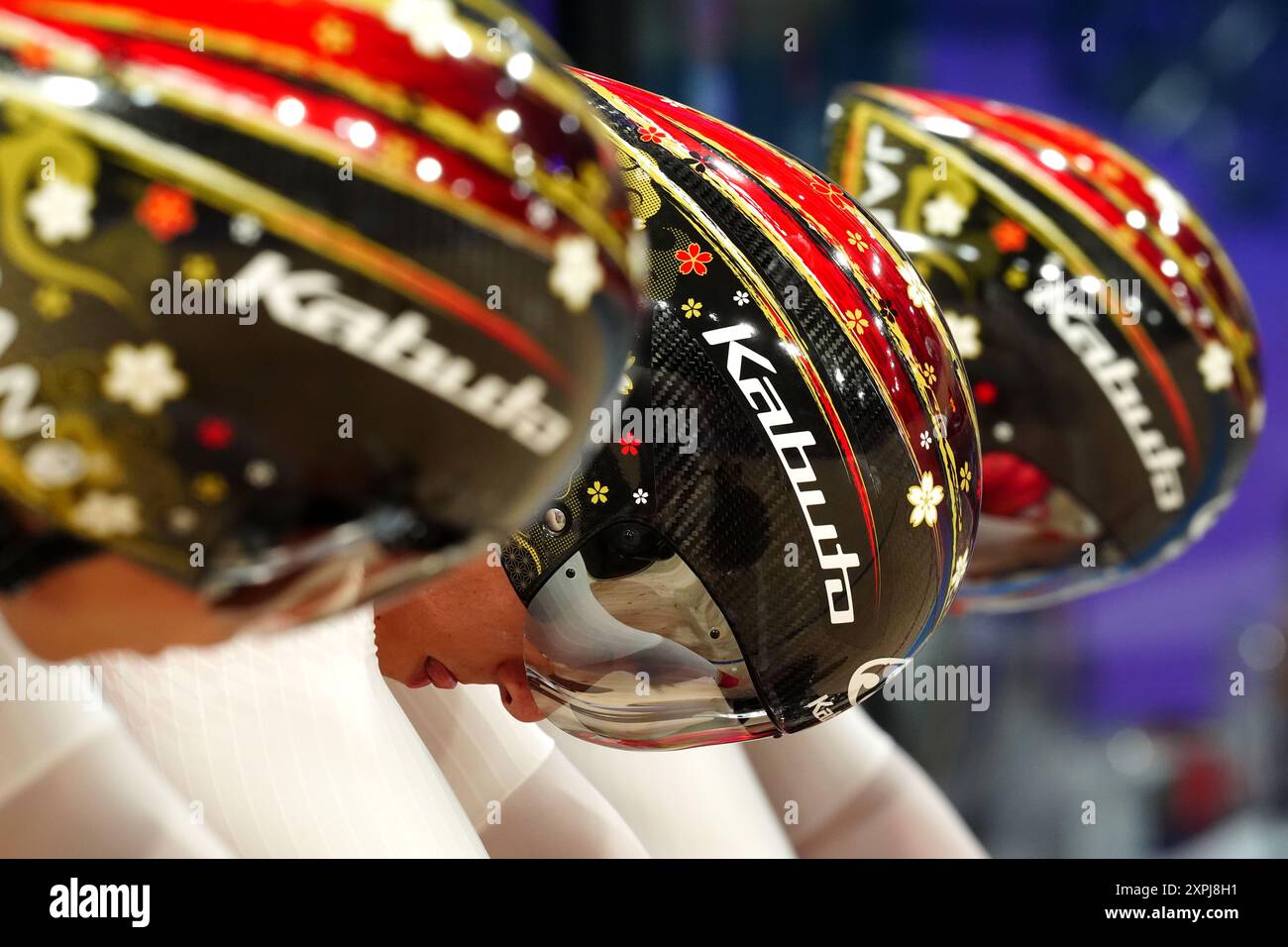 A detailed view of a Japanese team helmet before the Men's Team Sprint ...