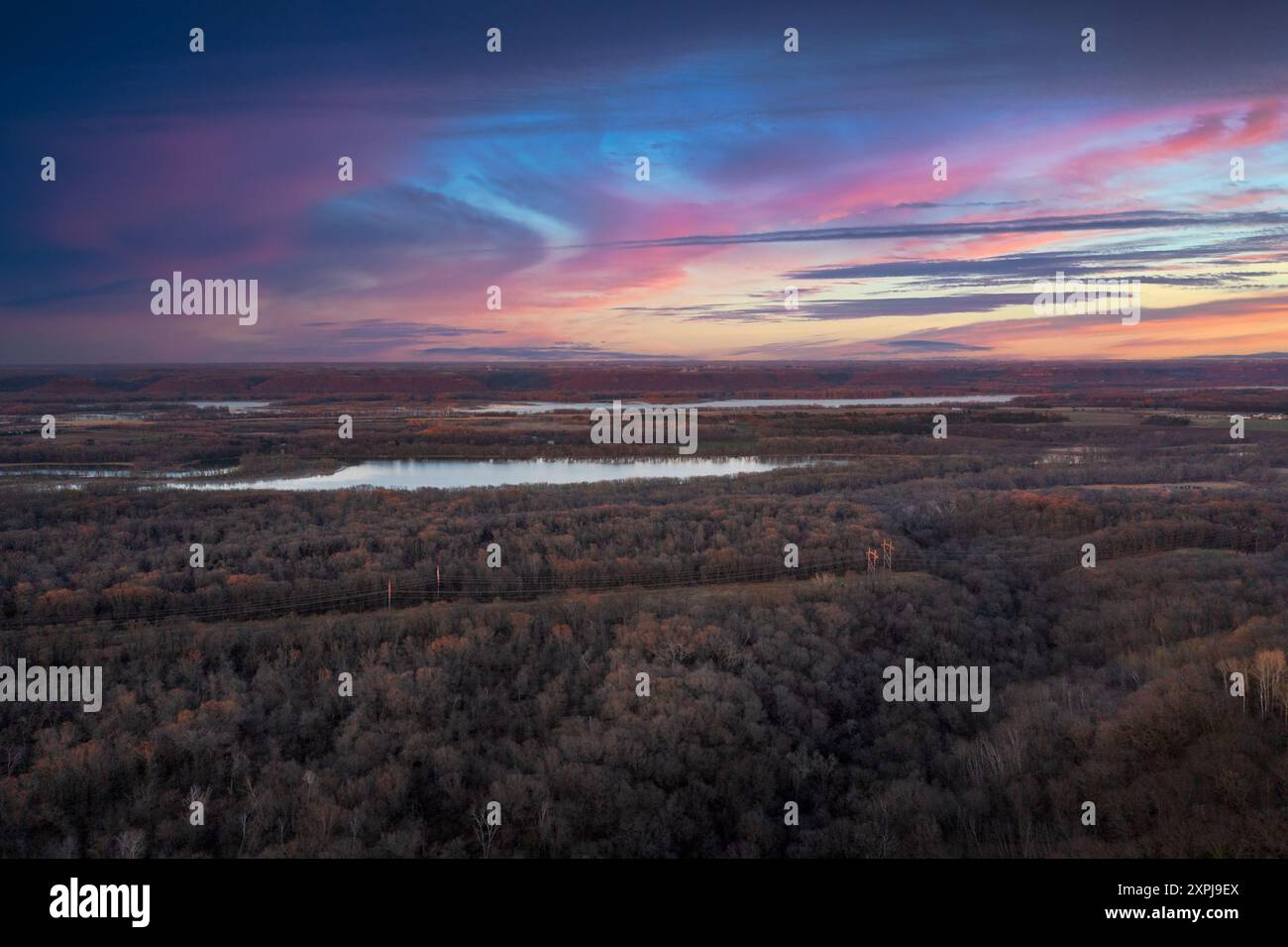Power Lines Running Through Forest and Dramatic Sky - drone aerial ...