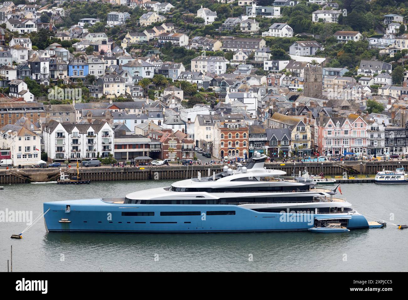 Dartmouth, UK 22nd Jul 2024. The mega yacht Aviva, owned by Joe Lewis the majority share holder of Tottenham Hotspur football club, is spotted at Dart Stock Photo