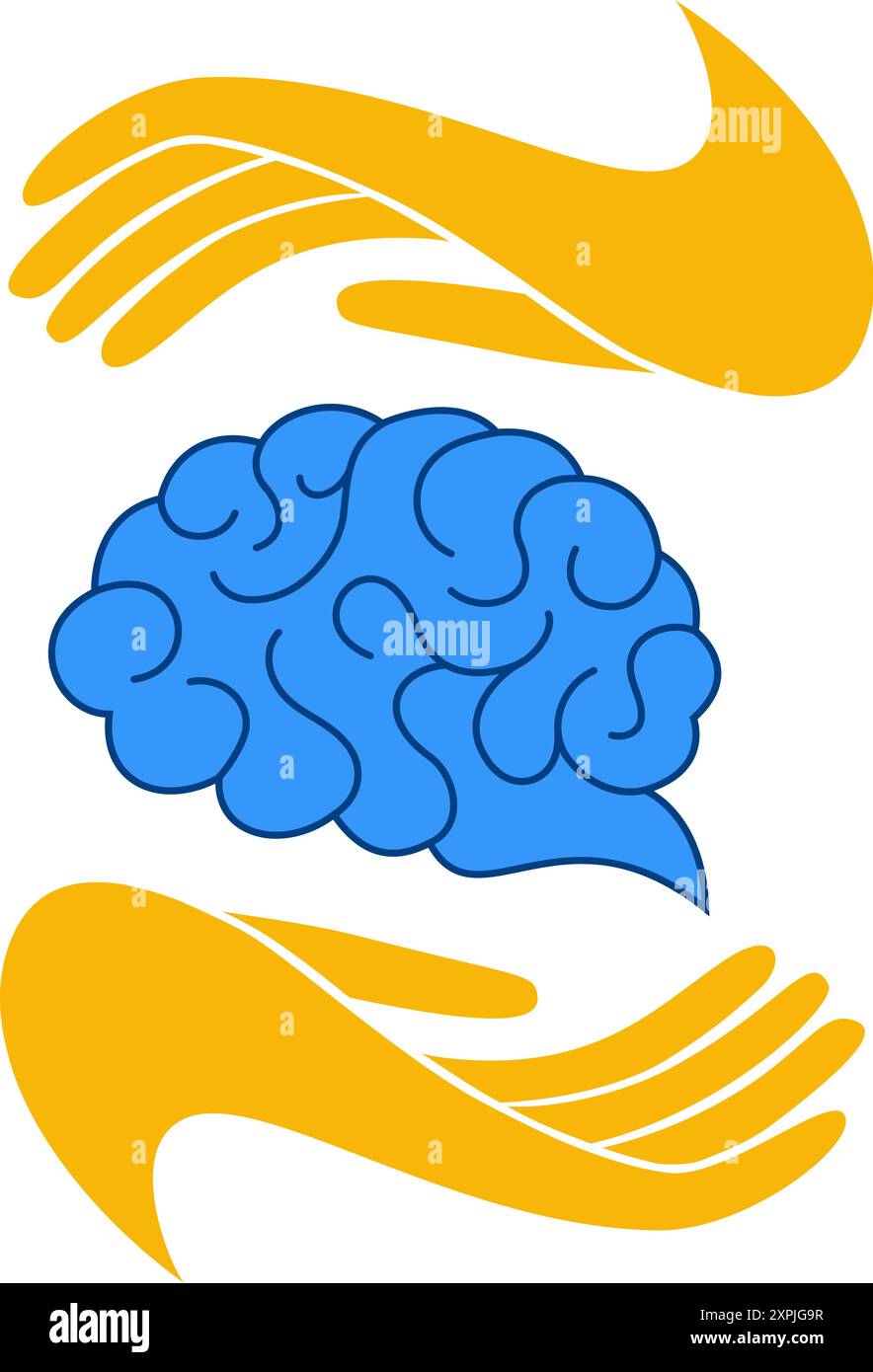 Two human hands are holds human brain Support healthy brain concept Stock Vector