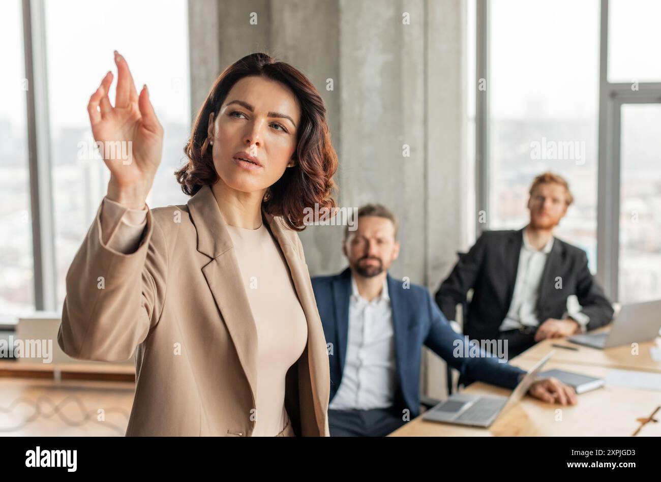 Woman Leading Business Meeting in Modern Office Stock Photo - Alamy