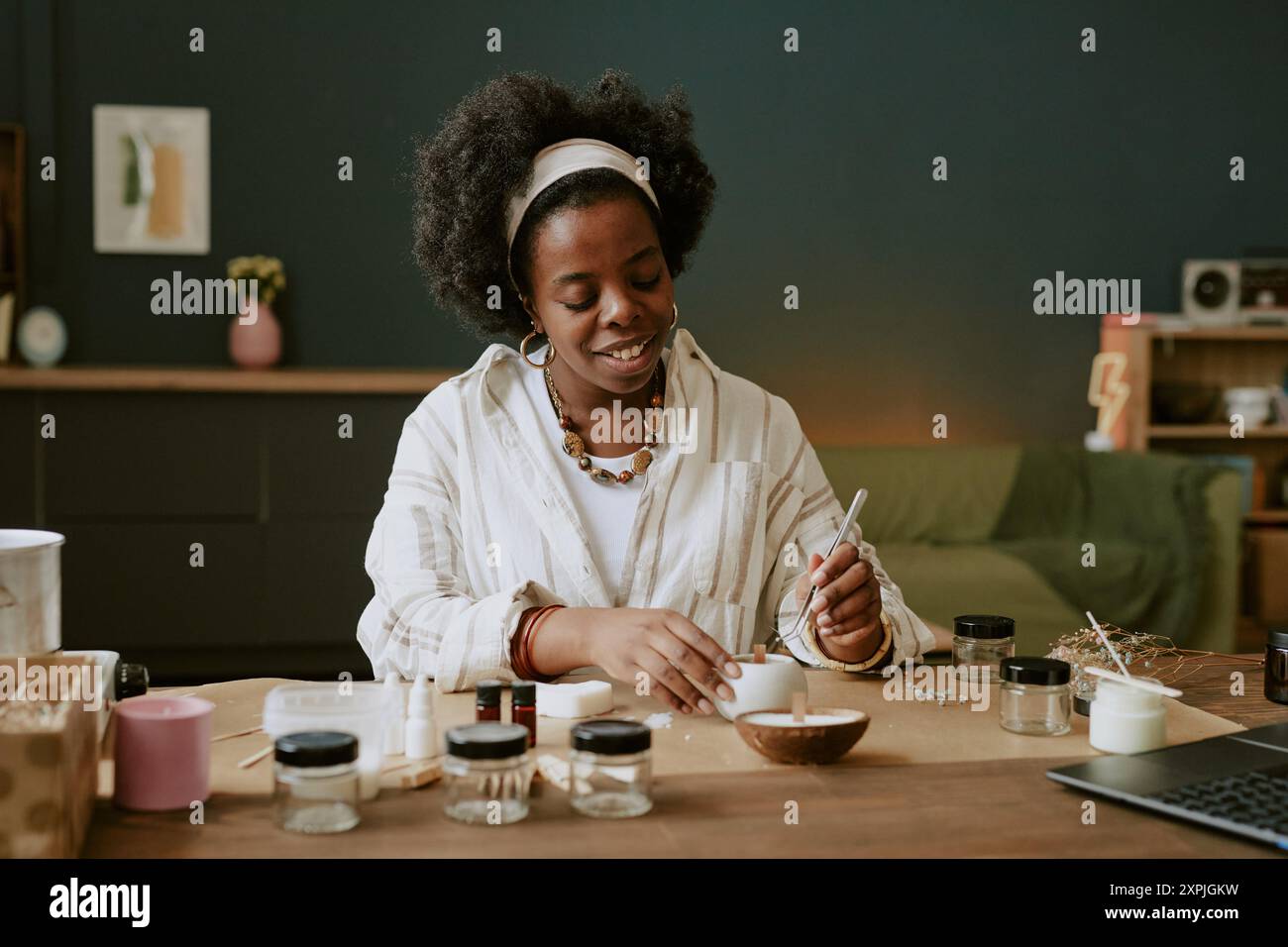 Smiling african american woman making hi-res stock photography and ...