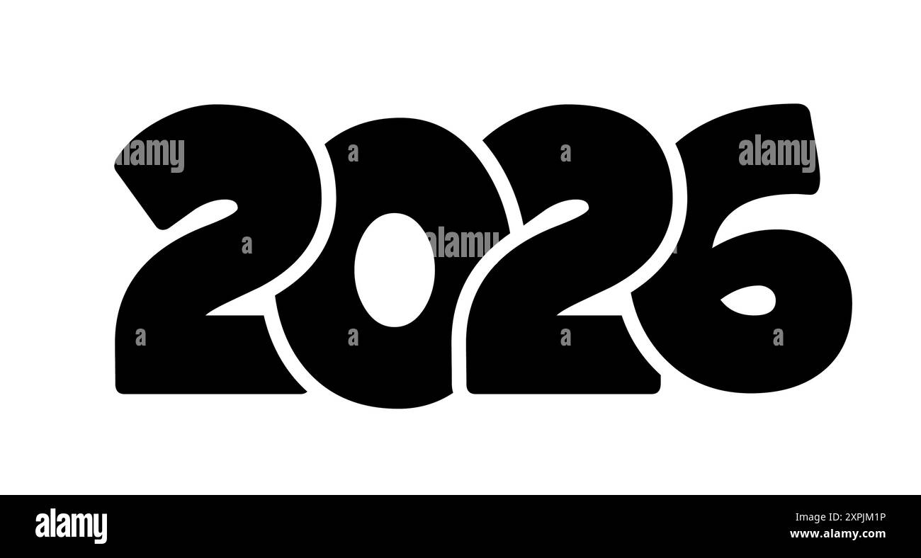 Happy New Year 2026 text design. hand drawing. Not AI, Vector
