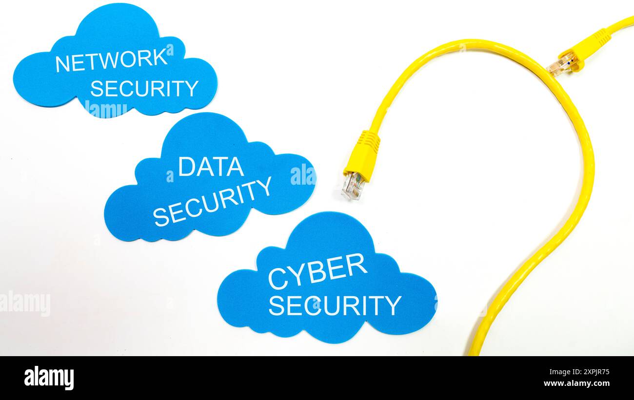 Two yellow cables connected to a blue cloud Stock Photo