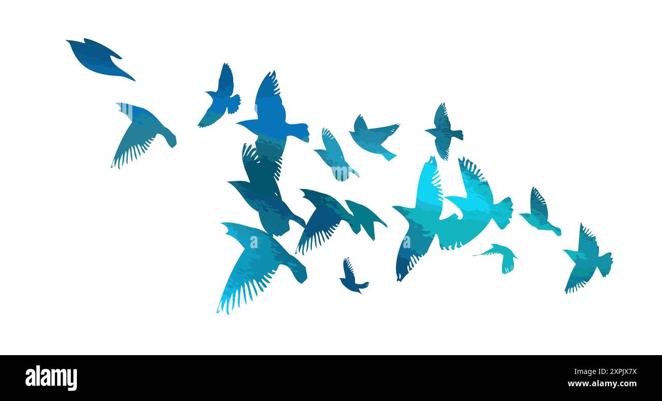 A flock of blue birds. hand drawing. Not AI. Vector illustration Stock ...
