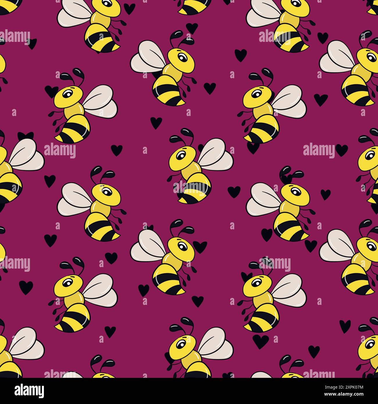 Seamless pattern with bees on color background. Small wasp. Vector ...