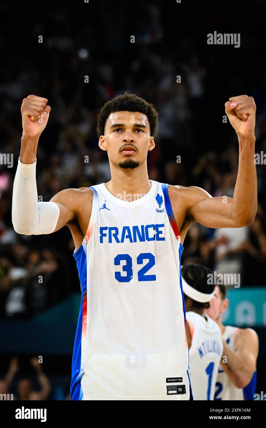 Paris France. 06th Aug 2024. Victor Wembanyama France Basketball Men s Quarterfinal between France and Canada during the Olympic Games Paris 2024 on 6 August 2024 at Arena Bercy in Paris