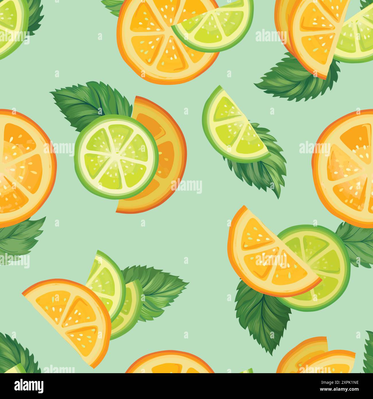 Fresh fruits summer seamles pattern. Fresh orange, lime, lemon sliced ...