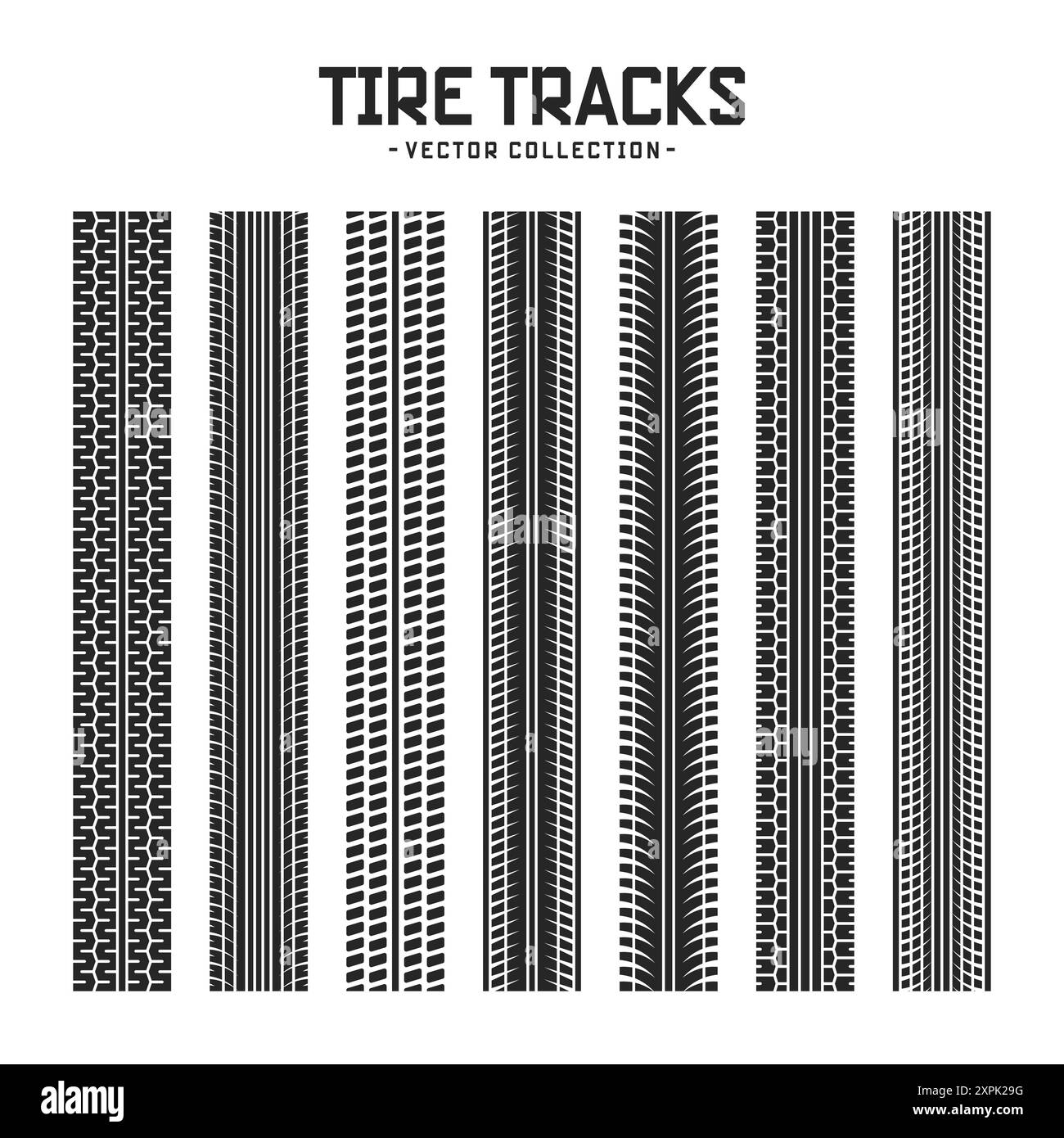 Tire tracks, wheel braking marks. Truck, car or motorcycle tread ...