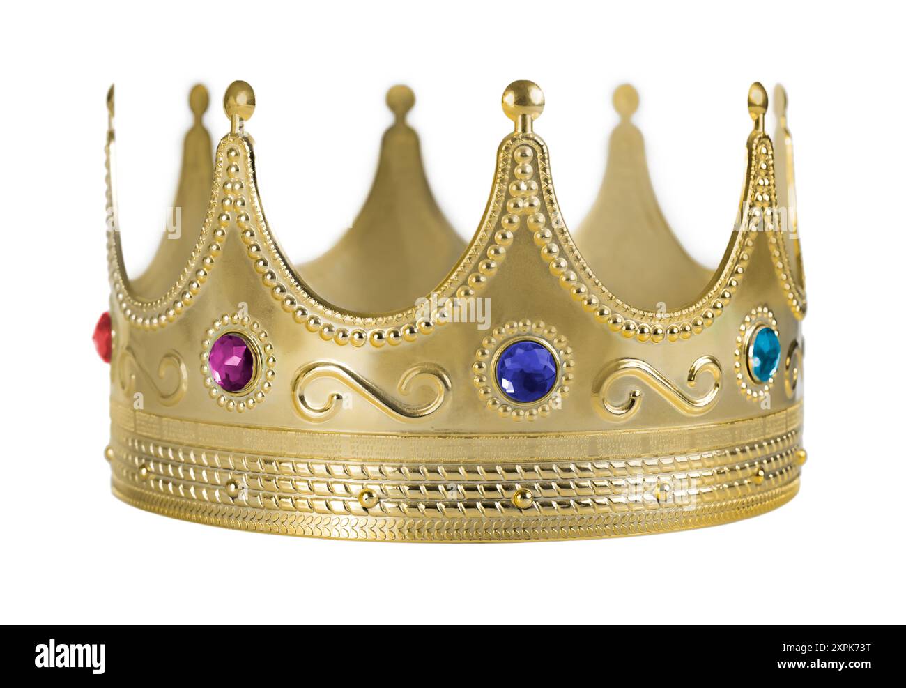 Crown - gold style crown icon with gemstones, Symbol isolated on white background. Stock Photo