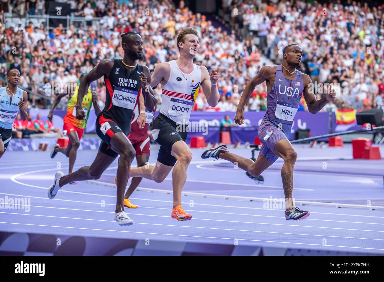 Alexander Doom (BEL), Quincy Hall (USA) and Jereem Richards (TTO ...