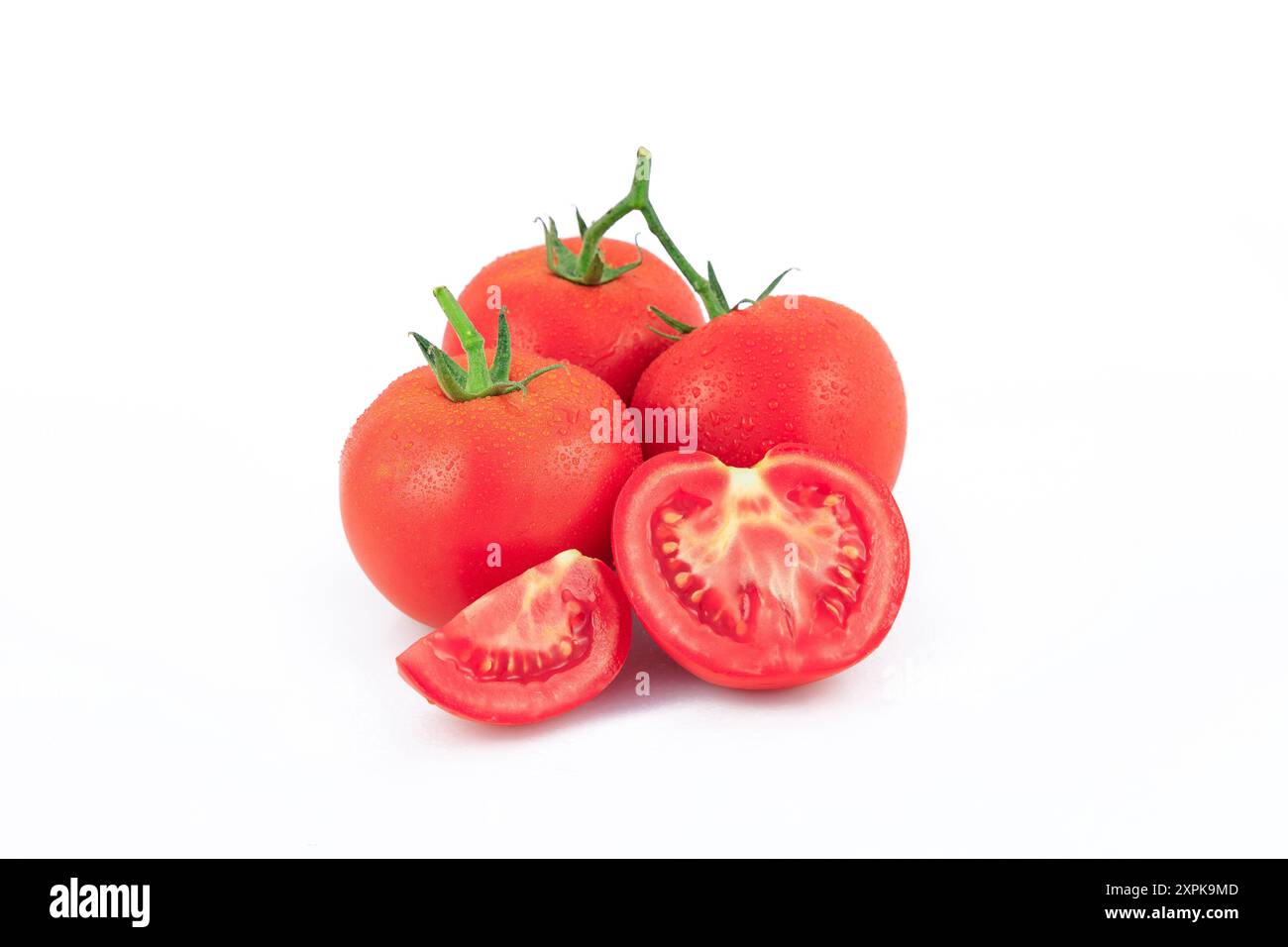 Fresh tomato with water droplets isolated on white background Stock ...
