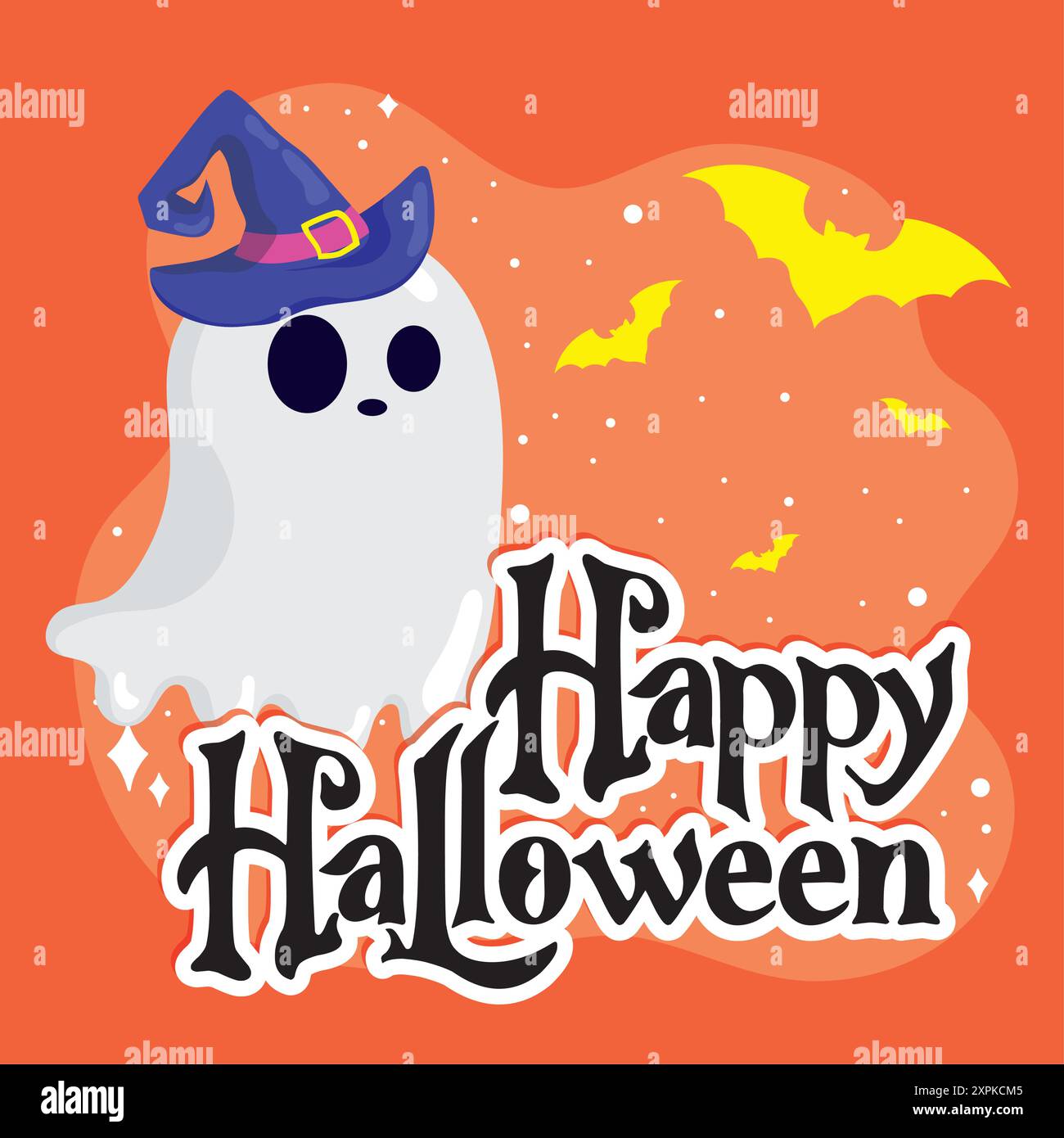 Ghost with a witch hat Happy Halloween poster Vector Stock Vector Image ...
