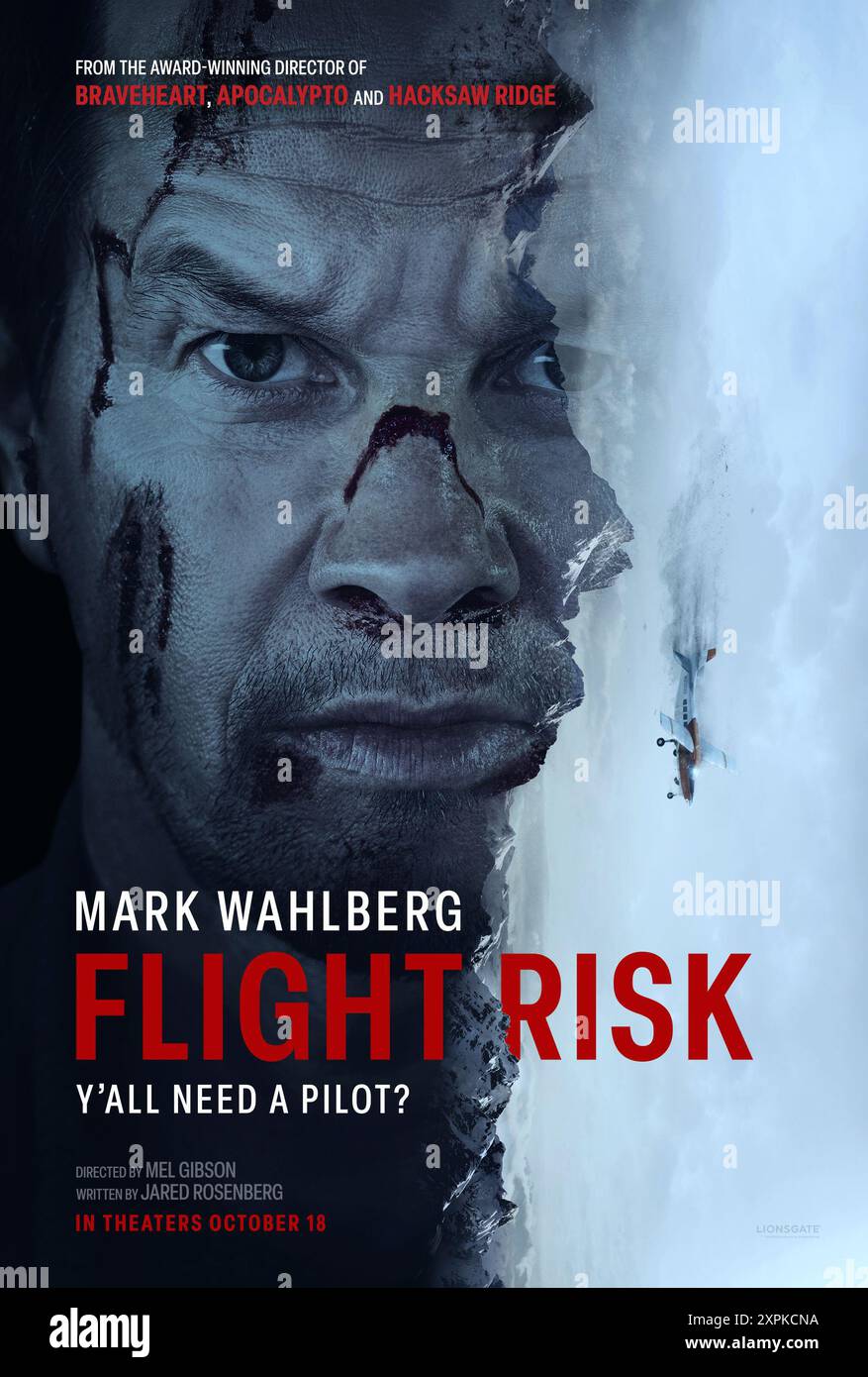 RELEASE DATE: October 18, 2024. TITLE: Flight Risk. STUDIO: Lionsgate. DIRECTOR: Mel Gibson. PLOT: In this high-stakes suspense thriller, a pilot transports an Air Marshal accompanying a fugitive to trial. As they cross the Alaskan wilderness, tensions soar and trust is tested, as not everyone on board is who they seem. STARRING: MARK WAHLBERG as Daryl poster art. (Credit Image: © Lionsgate/Entertainment Pictures/ZUMAPRESS.com) EDITORIAL USAGE ONLY! Not for Commercial USAGE! Stock Photo