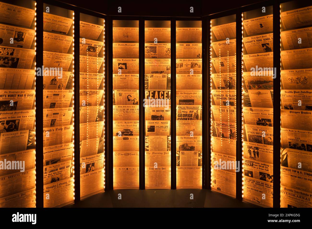 WASHINGTON, DC — Racks of historic American newspapers are on display ...