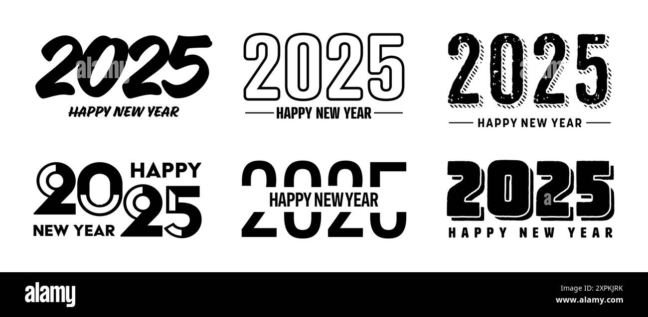 Set of 2025 Happy New Year greeting text designs. Christmas banner, poster, festive greeting