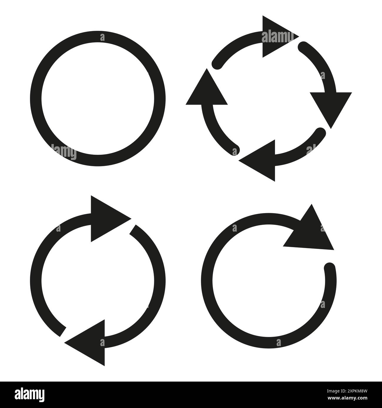 Circular arrow icons. Black simple circles. Rotation symbols. Vector ...