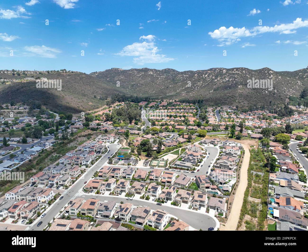 Aerial view of middle class community big houses, Escondido, South ...