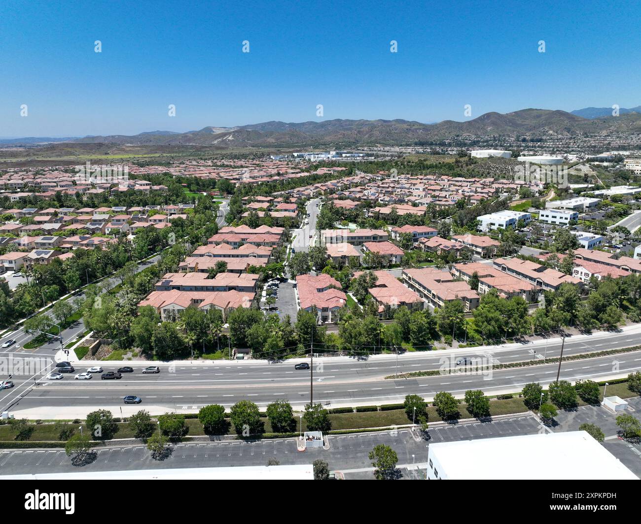 Aerial view of middle class community identical condominium houses ...