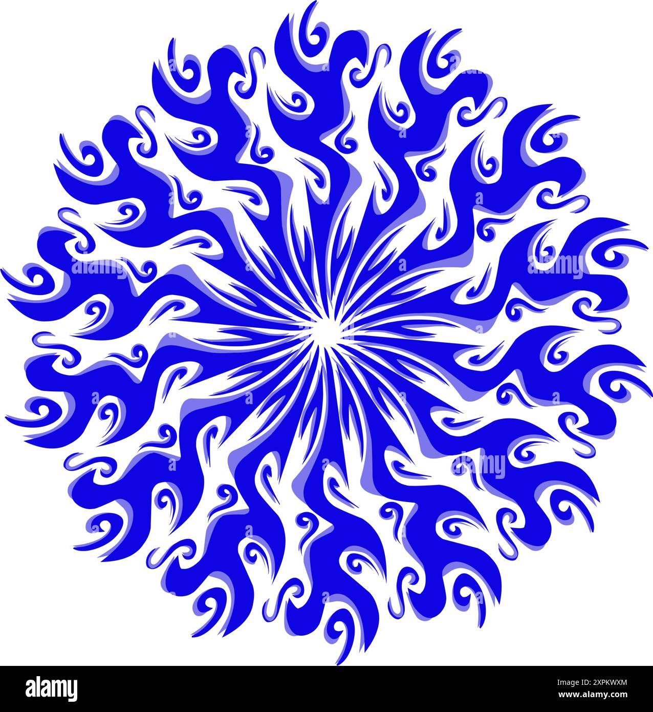 Blue tribal mandala icon with shadow. Perfect for logos, icons, items, tattoos, stickers, posters, banners, clothes, hats Stock Vector