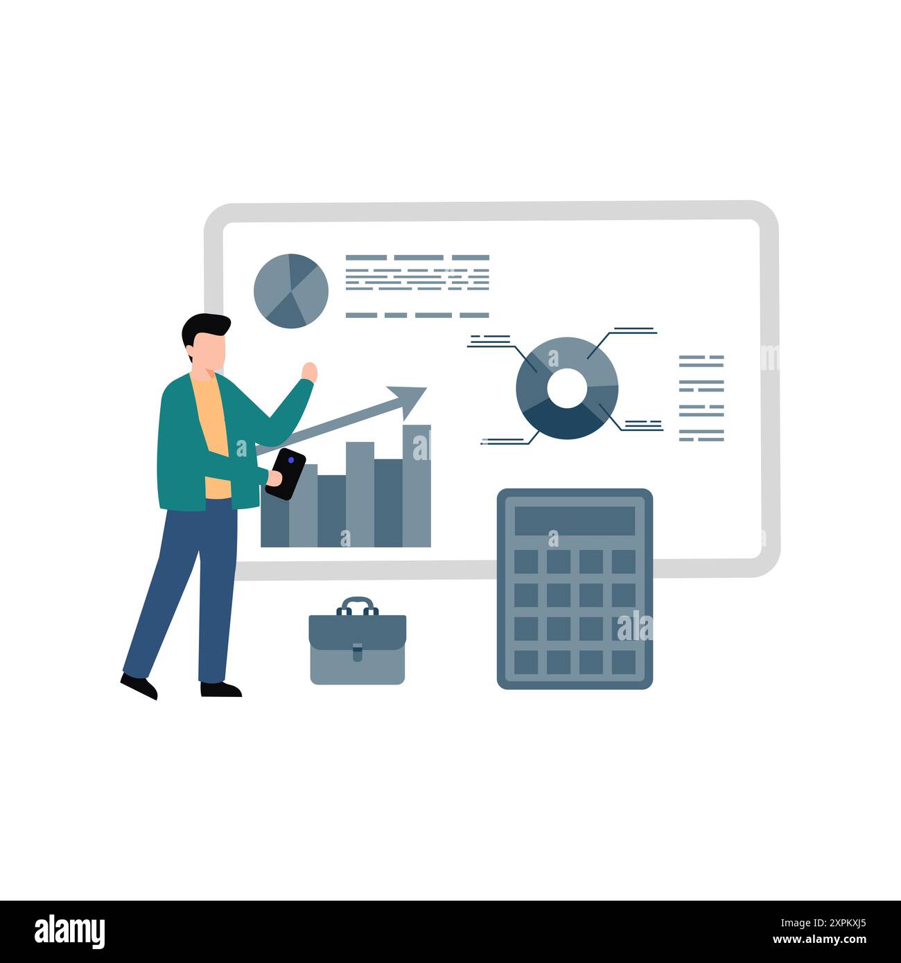 Boy working on business chart graph. Stock Photo