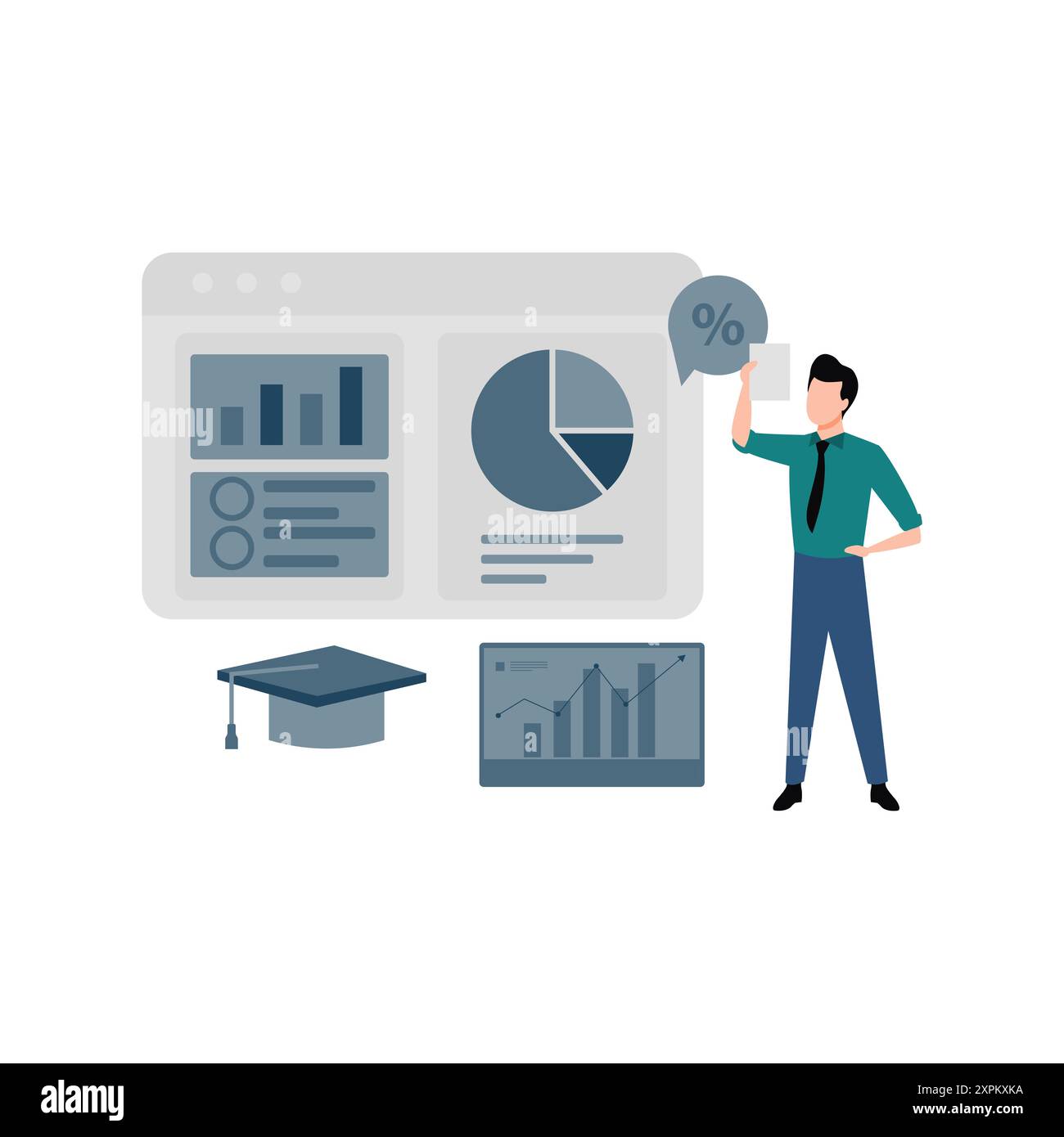 The boy is working on a business graph. Stock Photo
