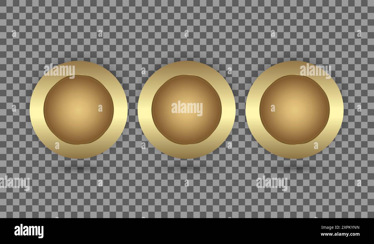 Set of three Gold circle buttons, premium banner on Transparecy ...