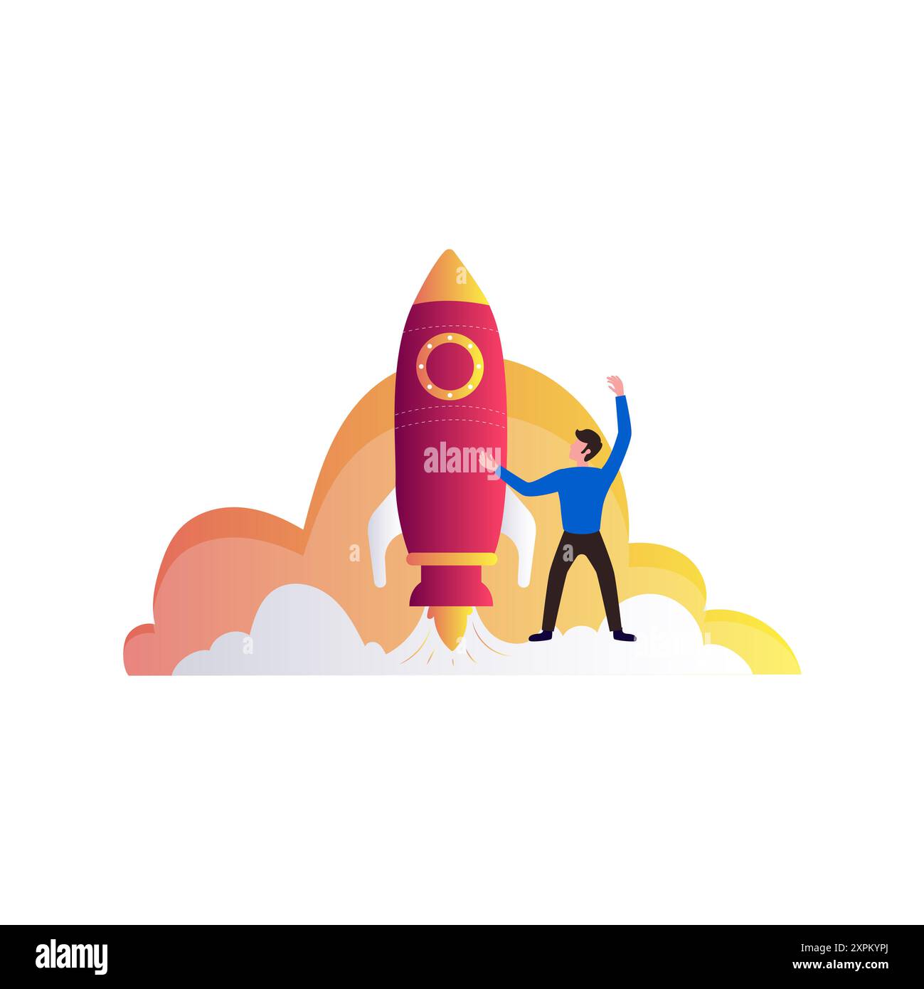 A boy stands next to a rocket Stock Photo - Alamy
