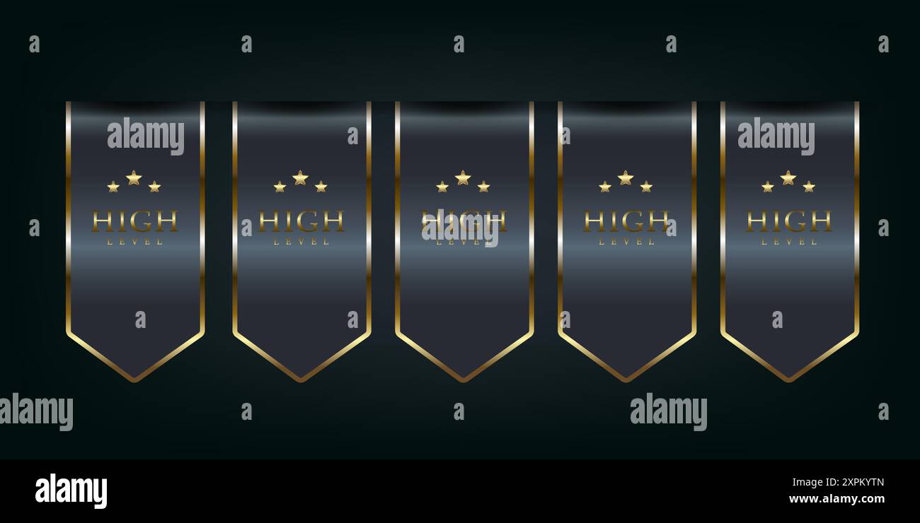 Color High Five Ribbon Five buttons of luxury Black and Gold Ribbons Vector illustration on ...