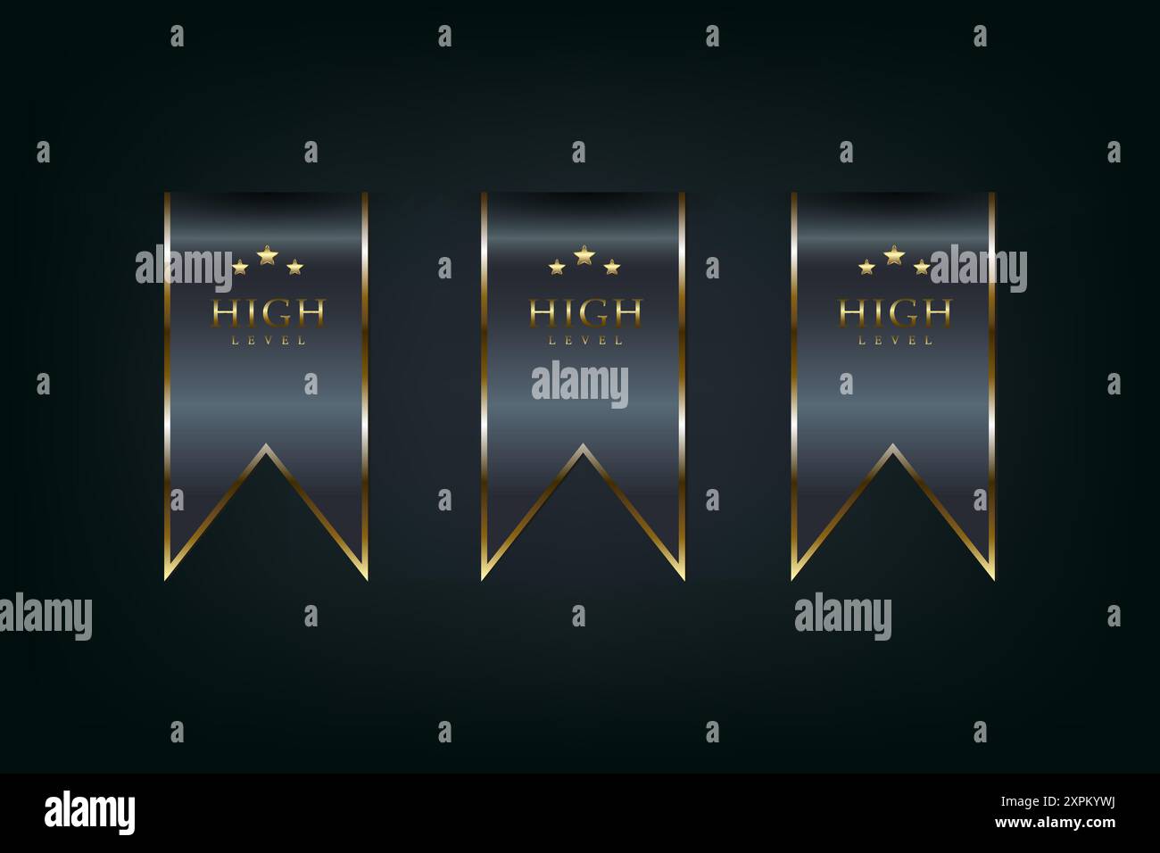 Set of THREE premium Black and Gold Ribbons Vector illustration on dark ...