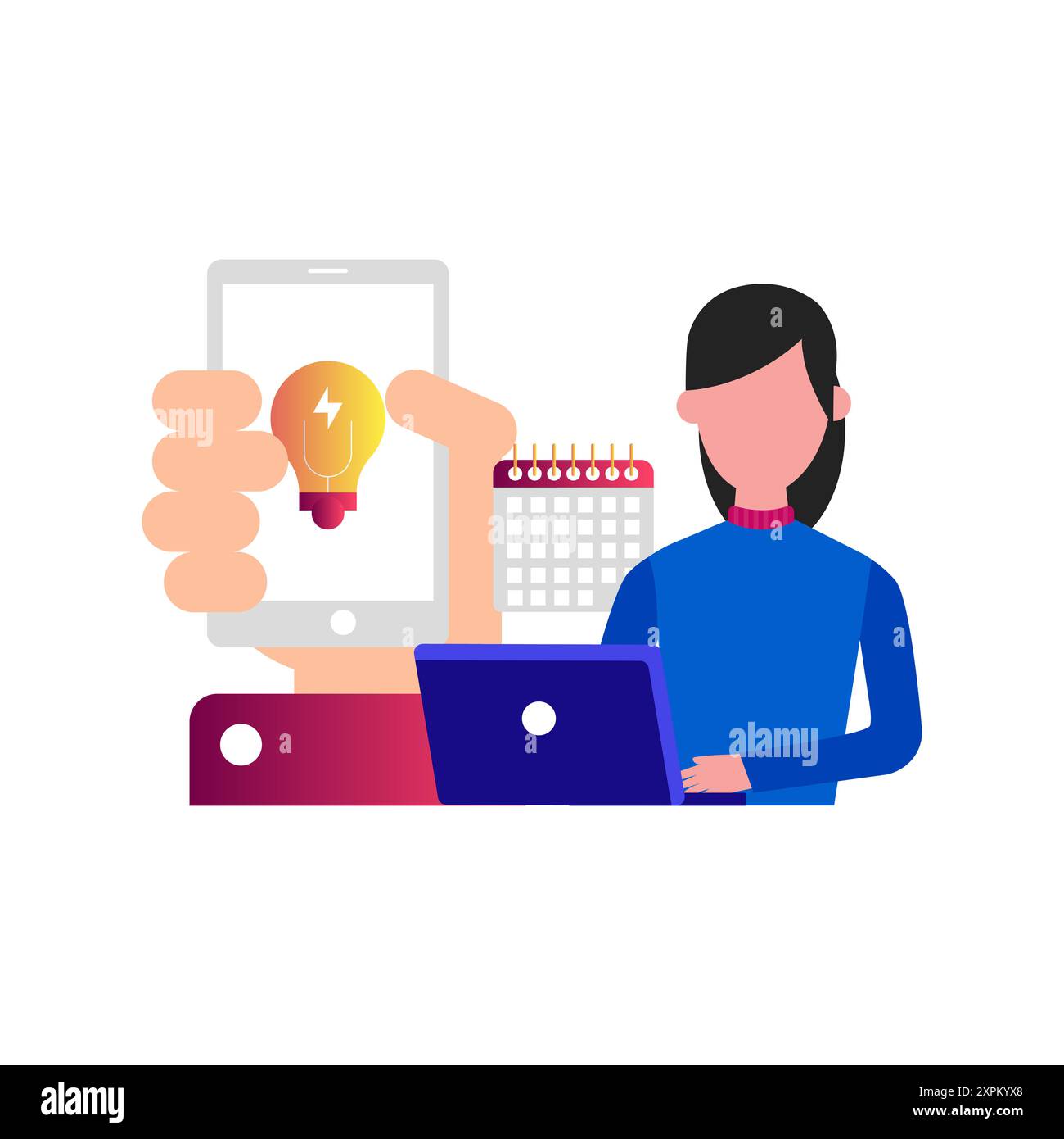 The girl is working on the laptop . Stock Photo