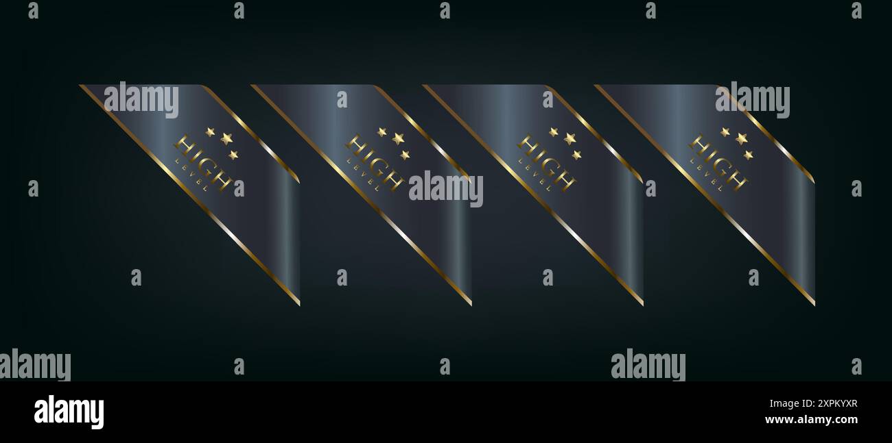 Set of Four luxury Black and Gold Ribbons Vector illustration on dark isolated background used for banner, label, sticker concept Stock Vector
