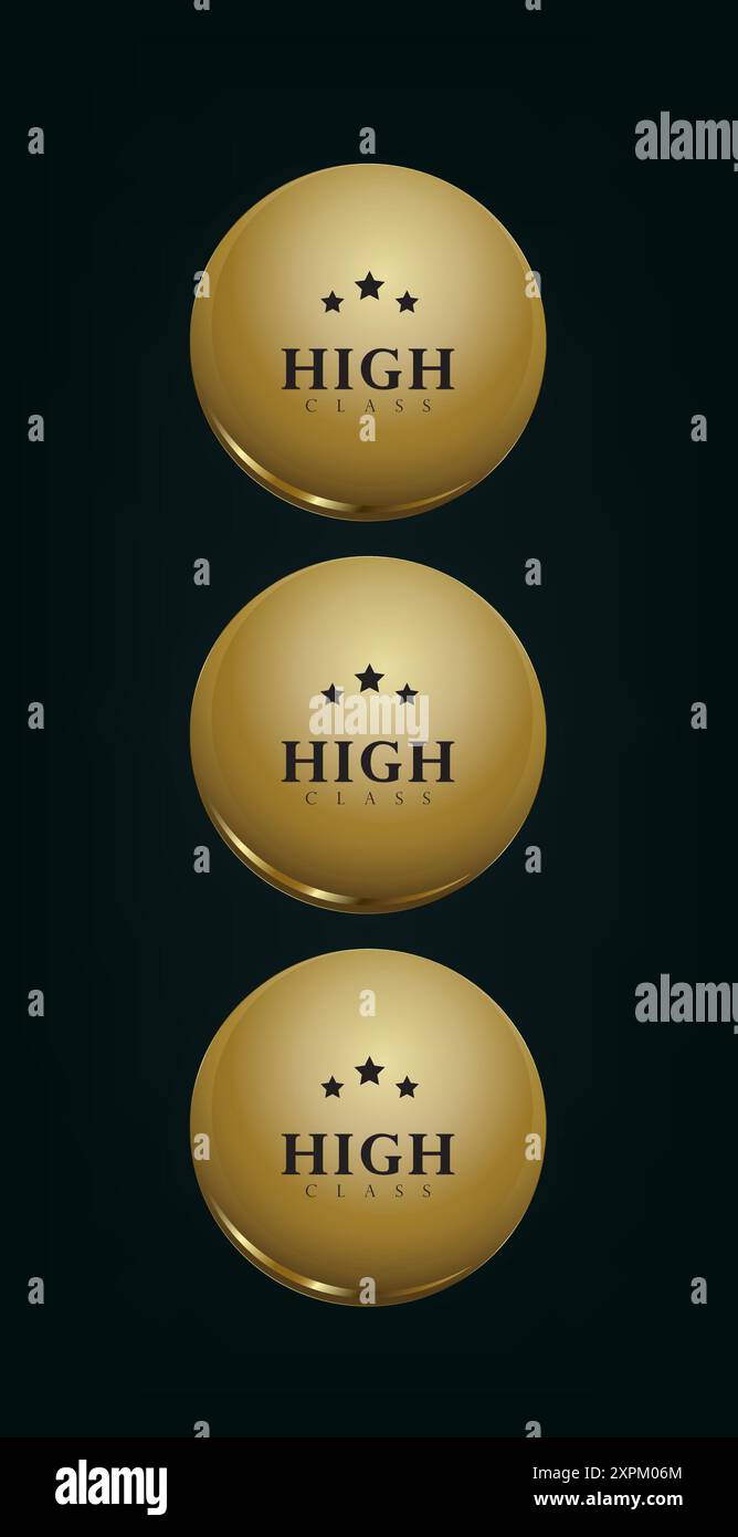 Set of three Luxury Circle button, gold, premium isolated on black ...