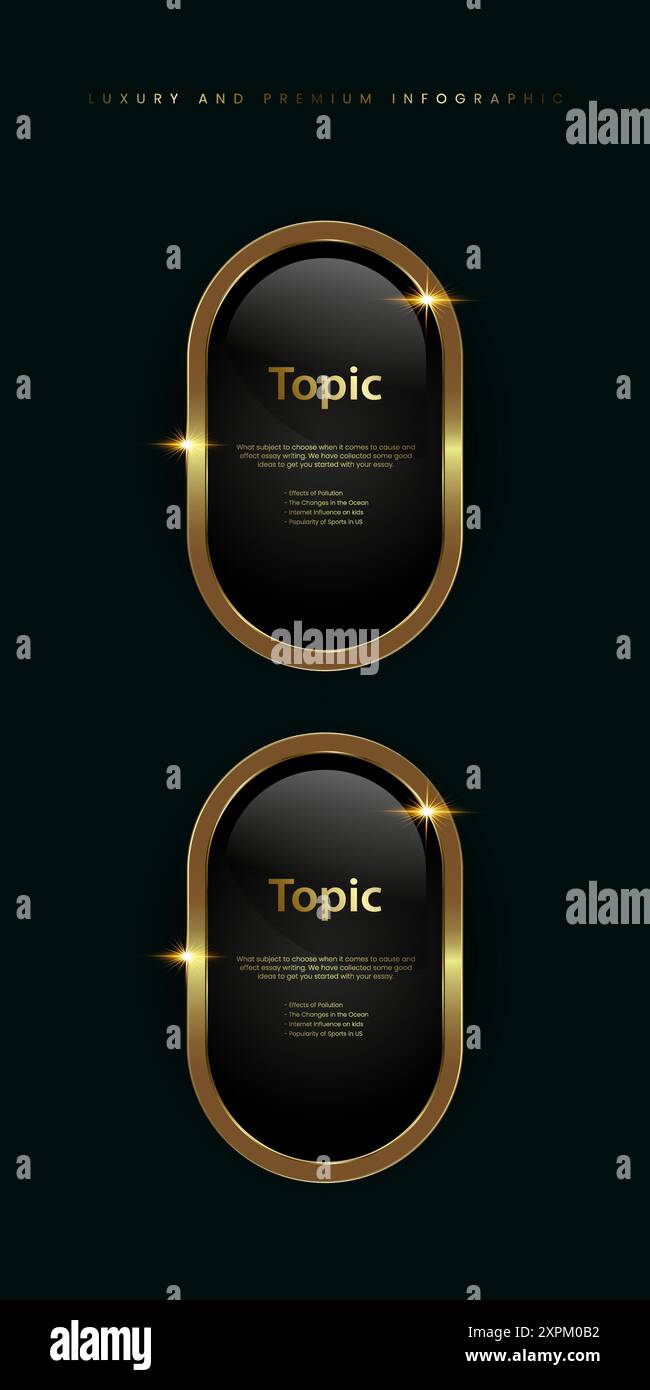 Two Luxury, Gold shiny button, metallic golden infographic, vector icon ...
