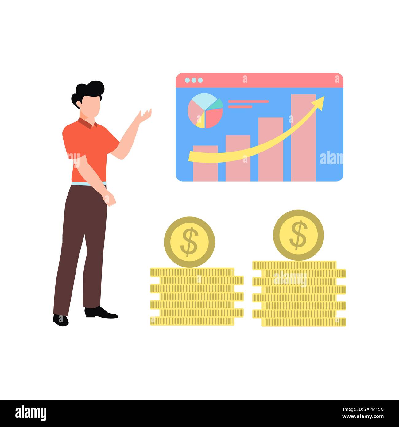 The boy is working on a business graph. Stock Photo