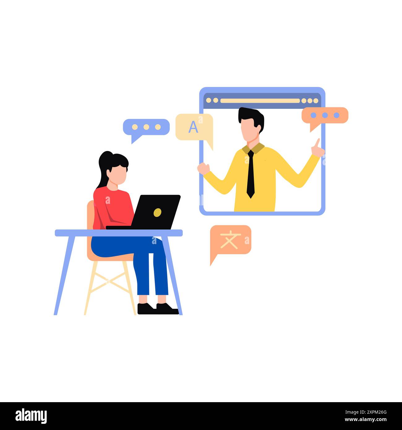 The girl is taking an online language class stock photo alamy