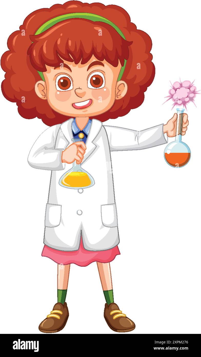 Girl in lab coat holding beakers Stock Vector Image & Art - Alamy