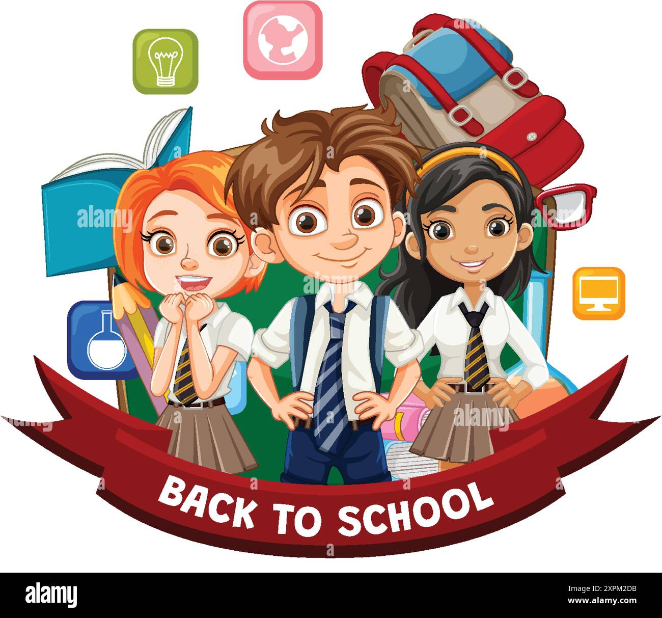 Happy group diverse students Stock Vector